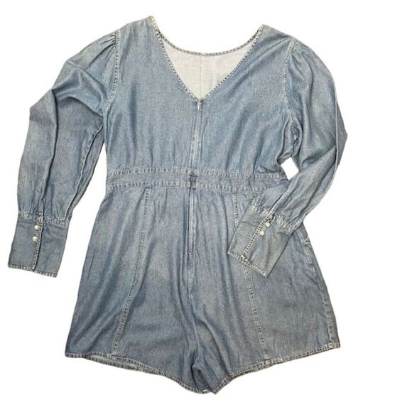 NWT Something Navy Chambray Short Romper Long Sleeve Pearl Buttons Size Large - Picture 7 of 11